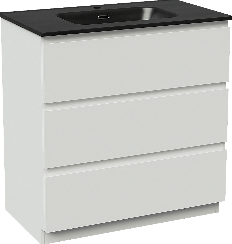 Linie Lado meuble salle de bains à poser 80 x 46 cm blanc brillant avec Baro plan simple en porcelaine noir mat