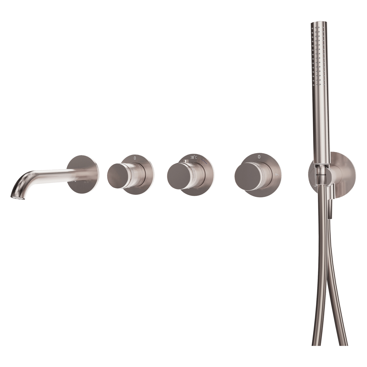 Blaufoss Pavilion Inbouw badkraan thermostatisch Brushed Coolmetal Incl. handdoucheset incl. inbouwelement