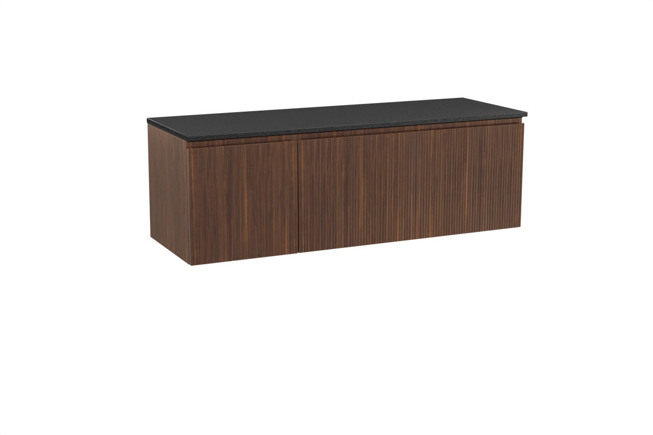 Storke Ribs hängendes Möbelstück Set: 150 x 52 cm, Nussbaum, mit Panton Einzel- oder Doppel Waschtischplatte, Pulverbeschichtetes MDF, Schwarz matt, Vertikale symmetrische gerade Rippe