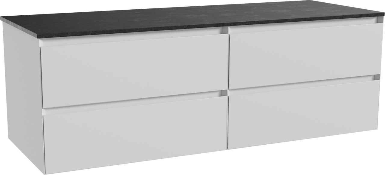 Balmani Mitra meuble salle de bains suspendu 150 x 55 cm blanc mat avec Stretto tablette simple ou double en granit noir