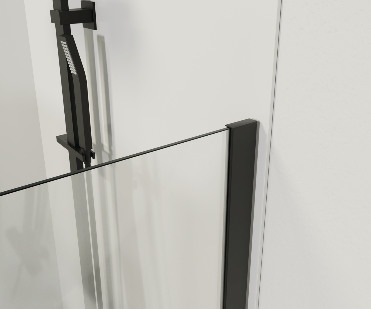 Luca Varess Kuresa Eckdusche: Pendeltür, fixierte Seitenwand, 90 x 90 x 200 cm, Klarglas, Profil Schwarz