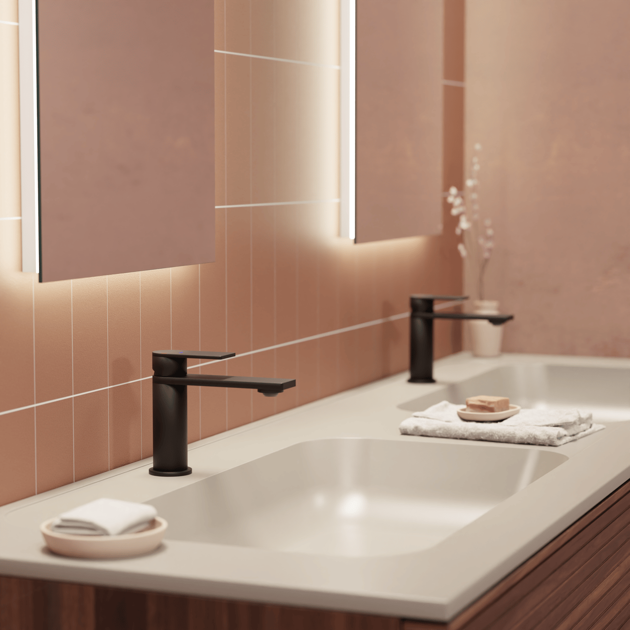 Balmani Tablo Strada double vasque top solid soie grise matte 180 x 55 cm