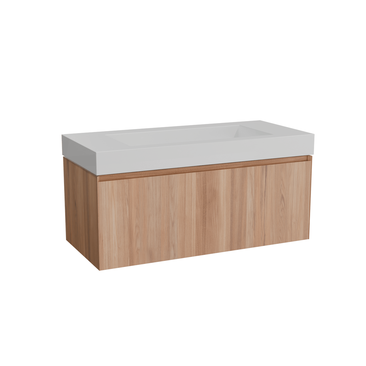 Balmani Idra meuble salle de bains suspendu 120 x 55 cm teck avec Modus plan simple pour 2 trous de robinet en solid surface blanc mat