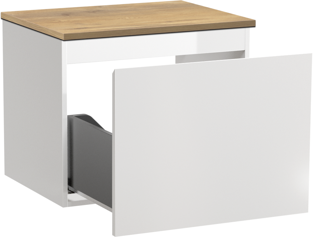 Linie Lado zwevend badkamermeubel 60 x 46 cm glanzend wit met Lado enkel tablet in melamine natuur eik