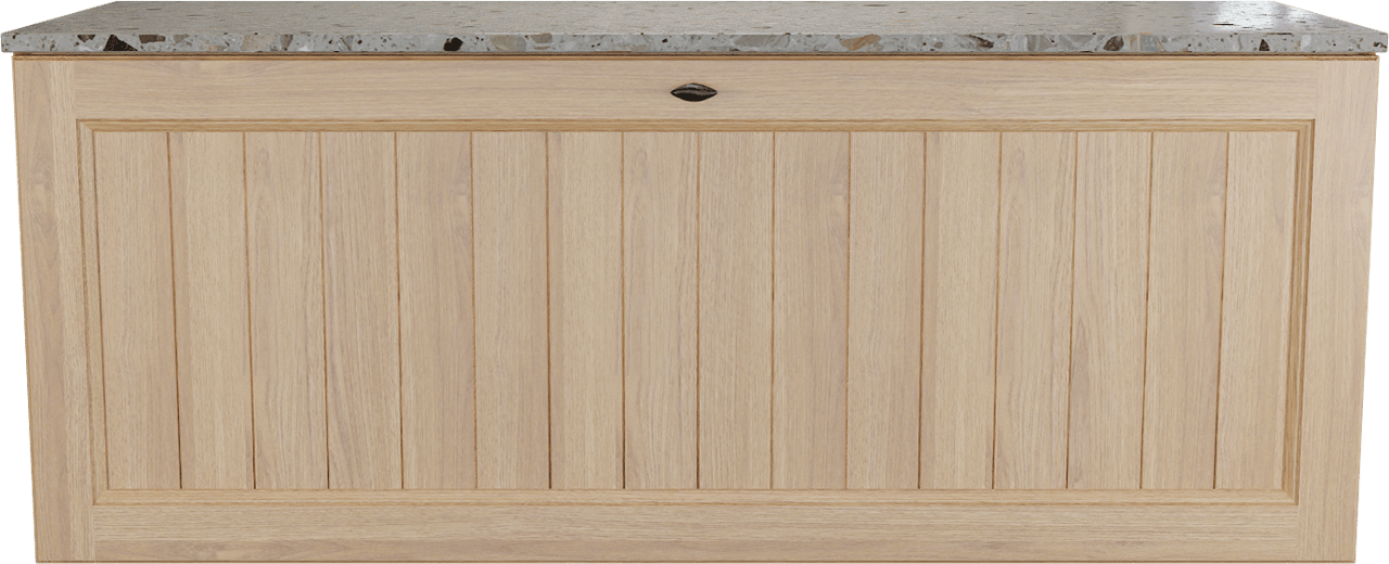 Balmani Lemon zwevend badkamermeubel 135 x 55 cm, fineer natuur eik met Stretto enkel of dubbel tablet in greige terrazzo