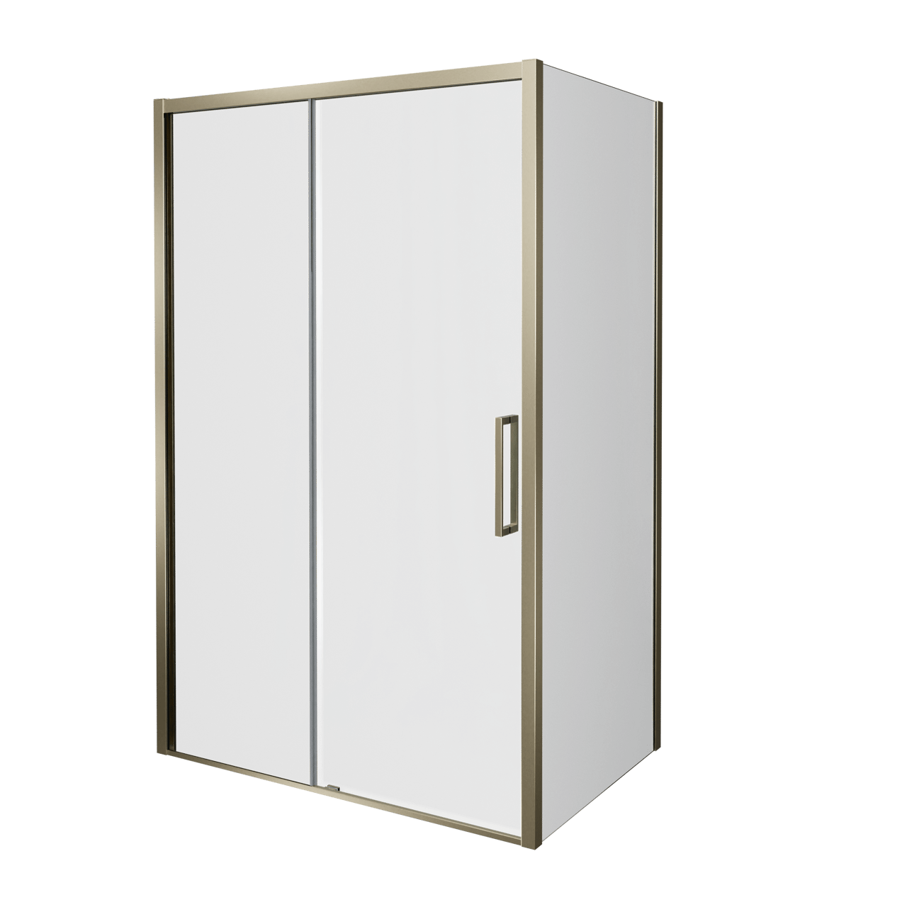 Balmani Senses Design douche en coin avec porte coulissante à gauche et paroi latérale fixe, 140 x 70 cm, Verre transparent, Profil Brushed Champagne Gold