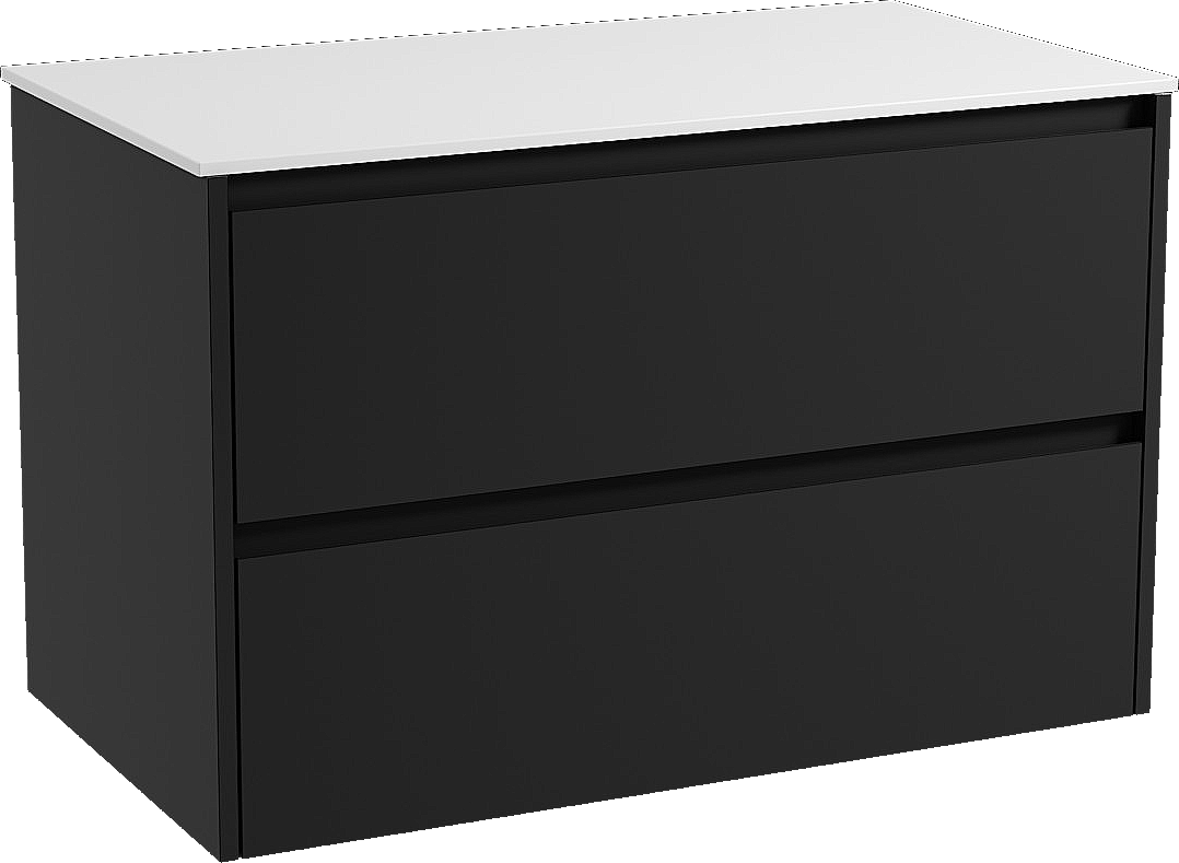 Storke Seda meuble salle de bains suspendu 95 x 52 cm noir mat avec Tavola tablette simple en solid surface blanc mat