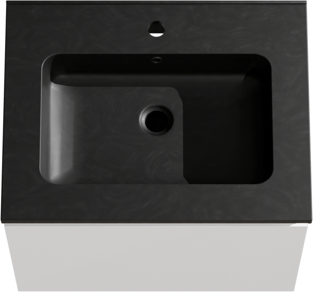 Linie Lado meuble salle de bains suspendu 60 x 46 cm blanc brillant avec Vano plan simple en marbre composite noir mat