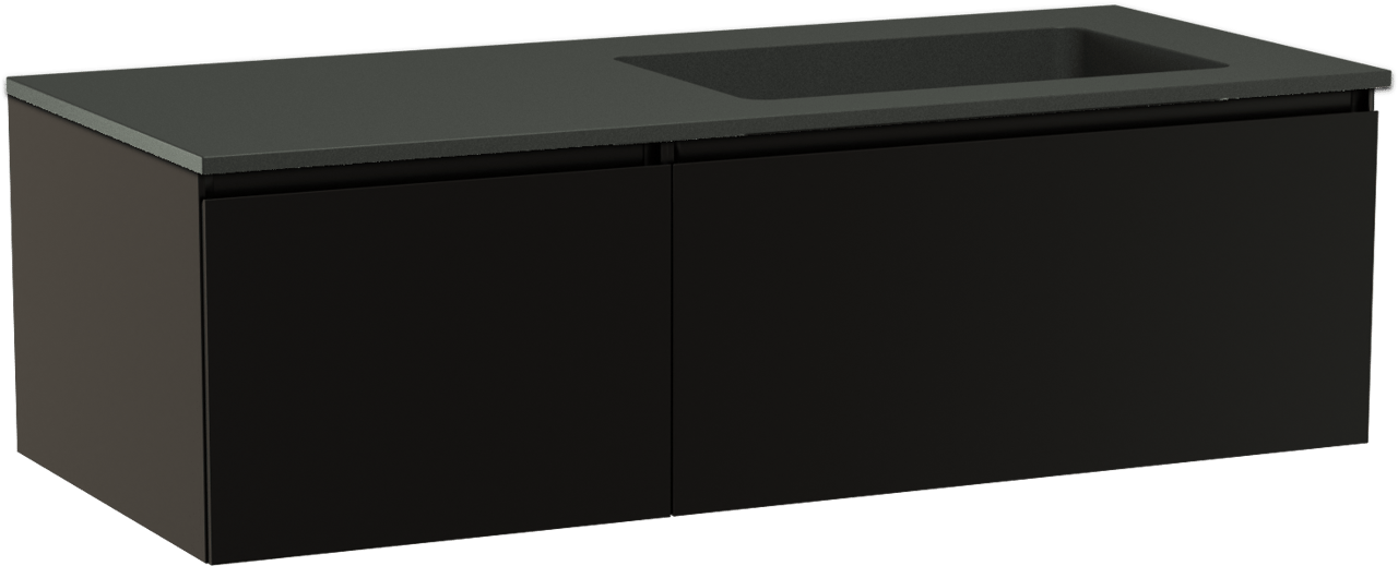 Storke Edge meuble salle de bains suspendu 120 x 52 cm noir mat avec Scuro plan vasque asymétrique à droite en quartz noir mat