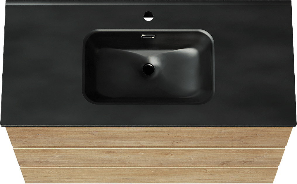 Linie Lado freistehendes Möbelstück Set: 100 x 46 cm, Naturbelassene Eiche, mit Baro Einzelwaschtisch, Porzellan Schwarz matt