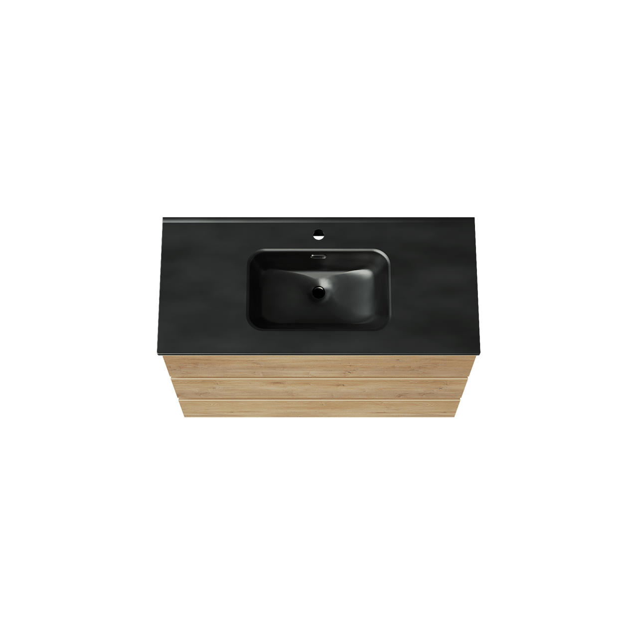 Linie Lado freistehendes Möbelstück Set: 100 x 46 cm, Naturbelassene Eiche, mit Baro Einzelwaschtisch, Porzellan Schwarz matt