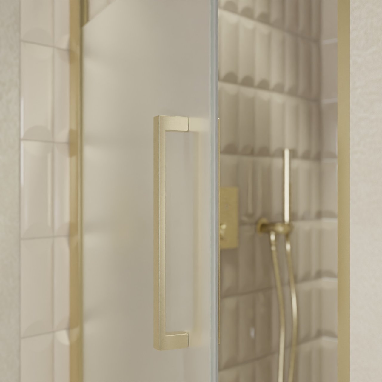 Balmani Senses Design douche draaideur links 90 cm x 210 cm Helder glas met matte strook, Brushed Champagne Gold profielen