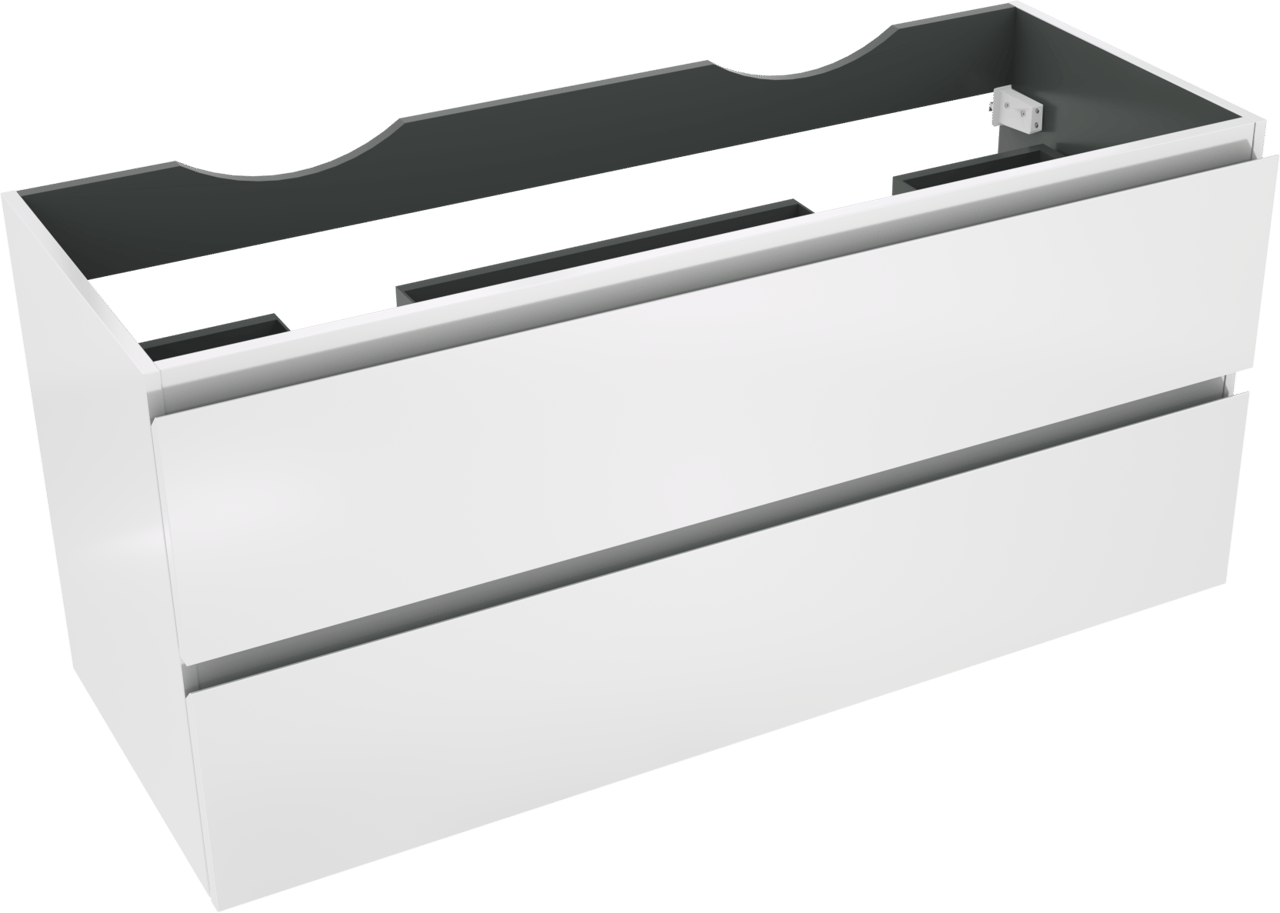 Linie Lado meuble sous-lavabo suspendu 120 x 46 cm Blanc Brillant 2 tiroirs 2 découpés de siphon
