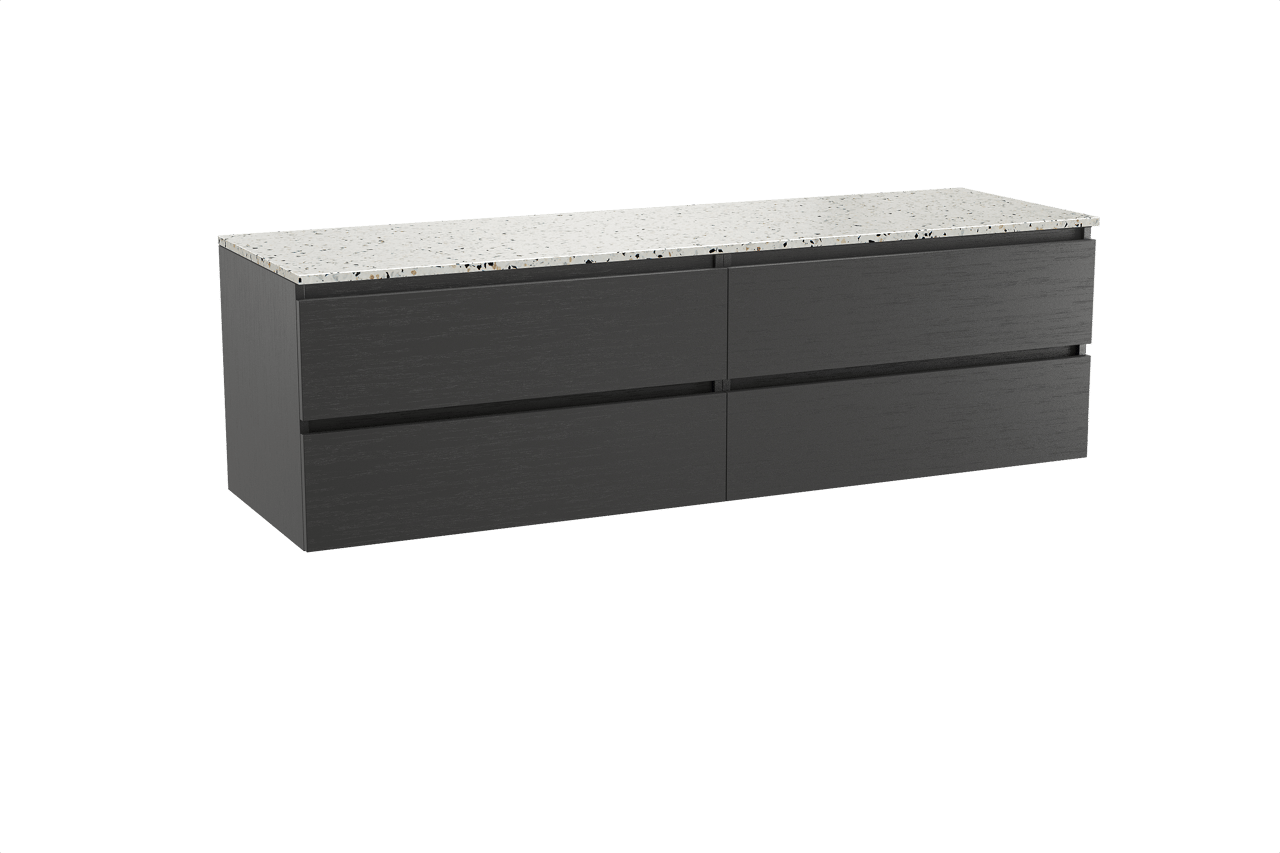 Balmani Lucida meuble salle de bains suspendu 180 x 55 cm chêne noir avec Stretto tablette simple ou double en blanc/noir mat terrazzo