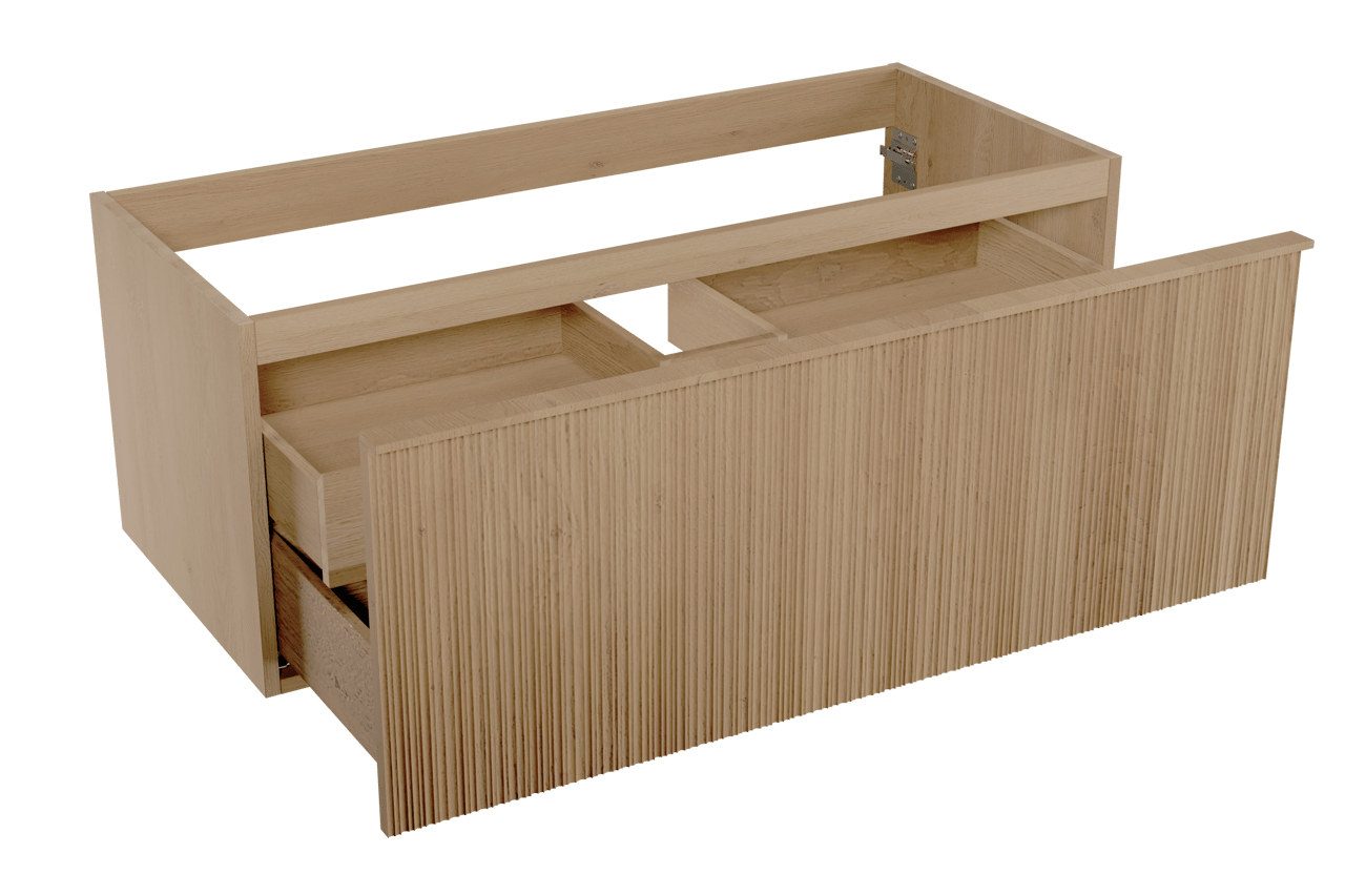 Balmani Forma meuble sous-vasque suspendu nervure asymétrique 120 x 55 cm chêne naturel 2 tiroirs