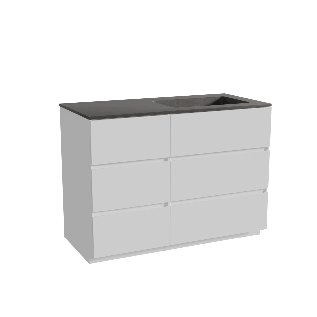 Storke Edge freistehendes Möbelstück Set: 110 x 52 cm, Weiß glänzend, mit Scuro Waschtisch rechts, Quarz Schwarz matt