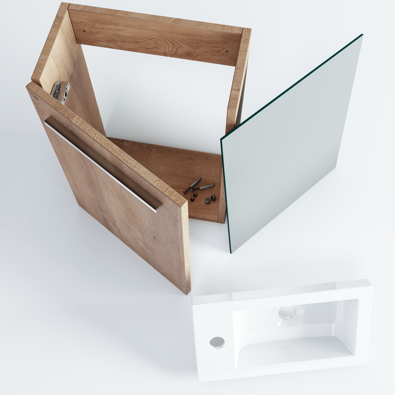 SanyOne Roxy zwevend toiletmeubel 40 x 22 cm natuur eik met Roxy wastafel in glanzend composiet marmer