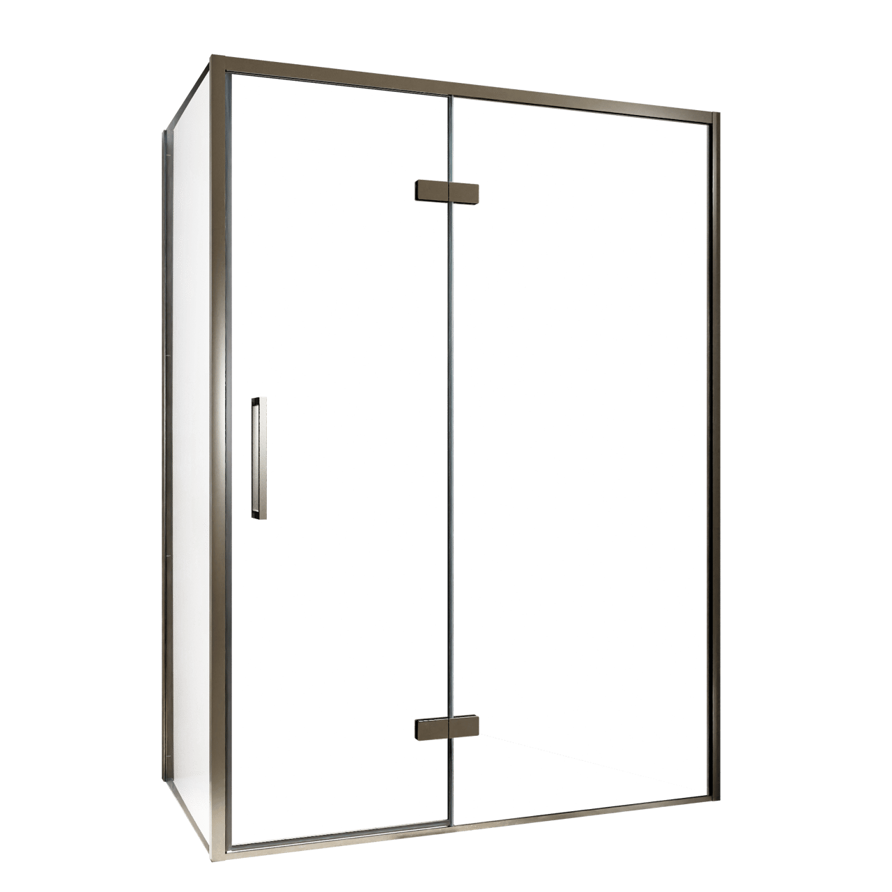 Balmani Senses Design douche en coin avec porte pivotante à droite et paroi latérale fixe, 140 x 80 cm, Verre transparent, Profil Brushed GunMetal, coating inclus, coating inclus