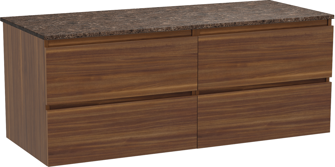 Balmani Lucida zwevend badmeubel 135 x 55 cm amerikaans notenhout met Stretto enkel of dubbel wastafelblad in marmer dark emperador