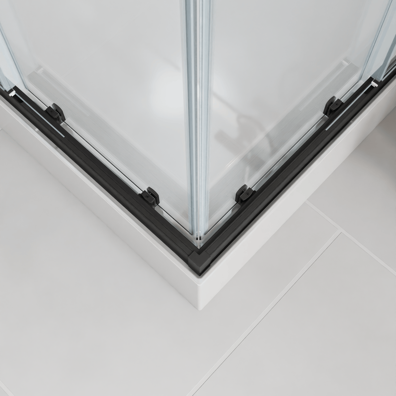 Luca Varess Talan Duschkabine: Schiebetür, 80 x 80 cm, Klarglas, Schwarzes Profil, matt