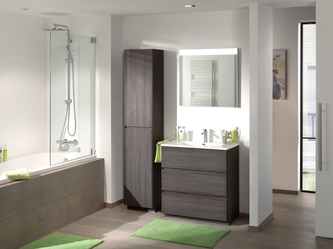 Storke Edge meuble sous-lavabo a poser 80 x 46 cm chêne foncé 3 tiroirs