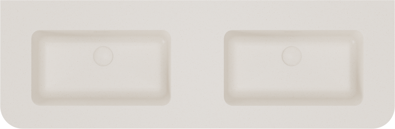 Storke Soft hängendes Möbelstück Set: 140 x 46 cm, Nussbaum, mit Mata Soft Doppelwaschtischplatte Solid Surface Beige Granit, Vertikale symmetrische gerade Rippe