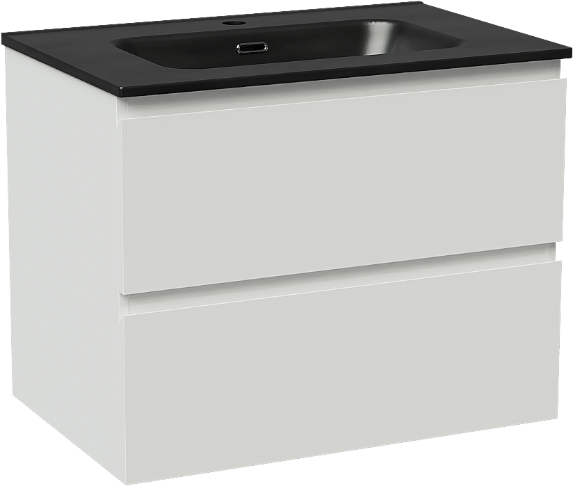 Linie Lado zwevend badmeubel 70 x 46 cm hoogglans wit met Baro enkele wastafel in porselein mat zwart