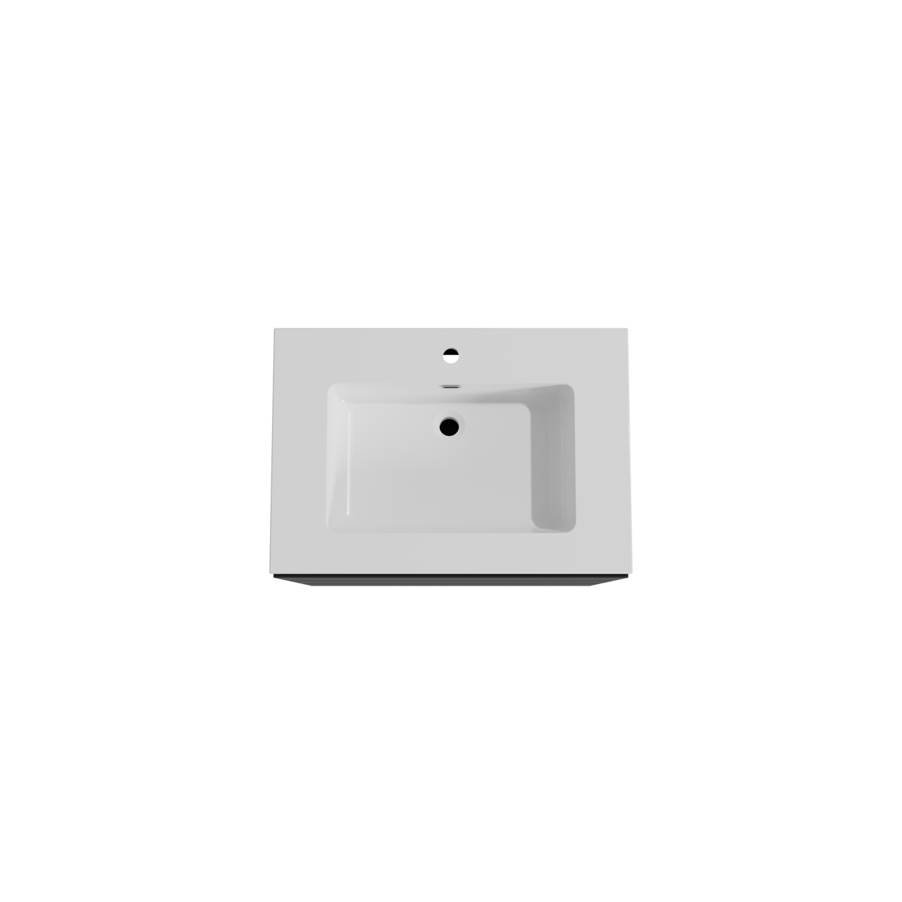 Storke Edge freistehendes Möbelstück Set: 75 x 52 cm, Schwarz matt, mit Diva Einzelwaschtisch, Marmorkomposit Weiß glänzend