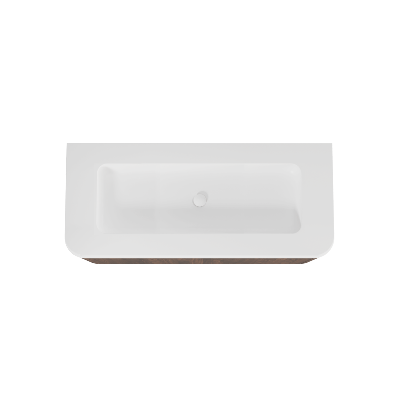 Balmani Moon zwevend badkamermeubel 130 x 55 cm amerikaanse notelaar met Moon enkel of dubbel tablet in solid surface mat wit