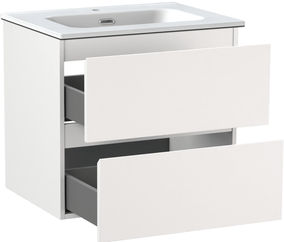 Linie Lado zwevend badmeubel 60 x 46 cm mat wit met Baro enkele wastafel in porselein mat wit