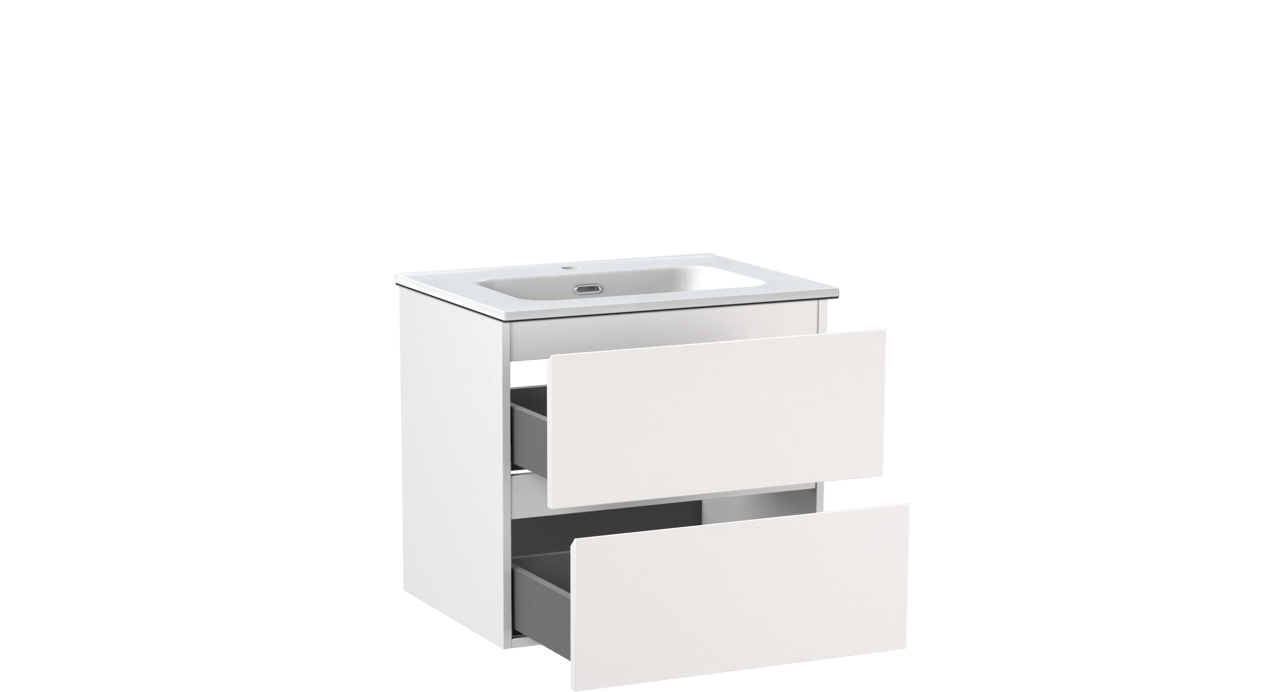 Linie Lado meuble salle de bains suspendu 60 x 46 cm blanc mat avec Baro plan simple en porcelaine blanc mat