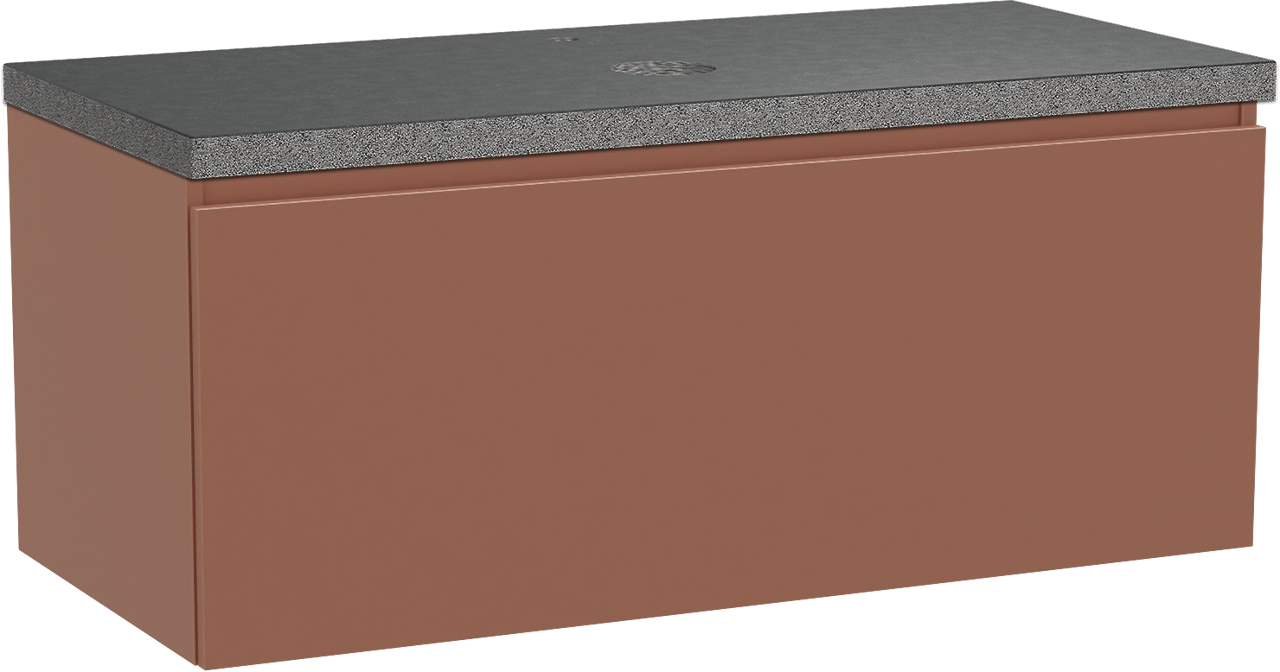 Balmani Sfera hängendes Möbelstück Set: 120 x 55 cm, Cotto, mit Rock Einzel Waschtischplatte, Schwarzes Granit