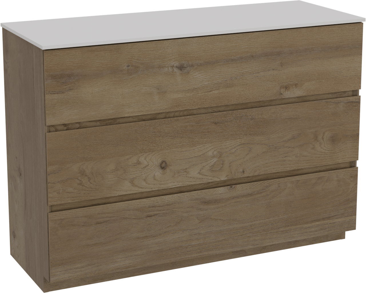 Storke Edge freistehendes Möbelstück Set: 120 x 46 cm, Rohe Eiche, mit Tavola Einzel- oder Doppel Waschtischplatte, Solid Surface Weiß matt