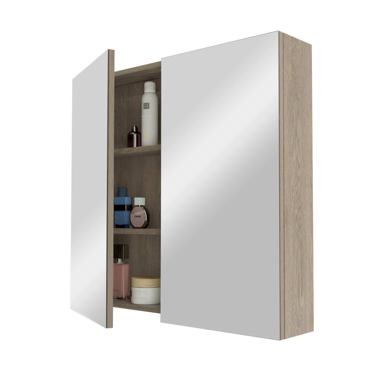 Linie Montro Spiegelschrank Bad: 80 x 75 cm, graue Eiche