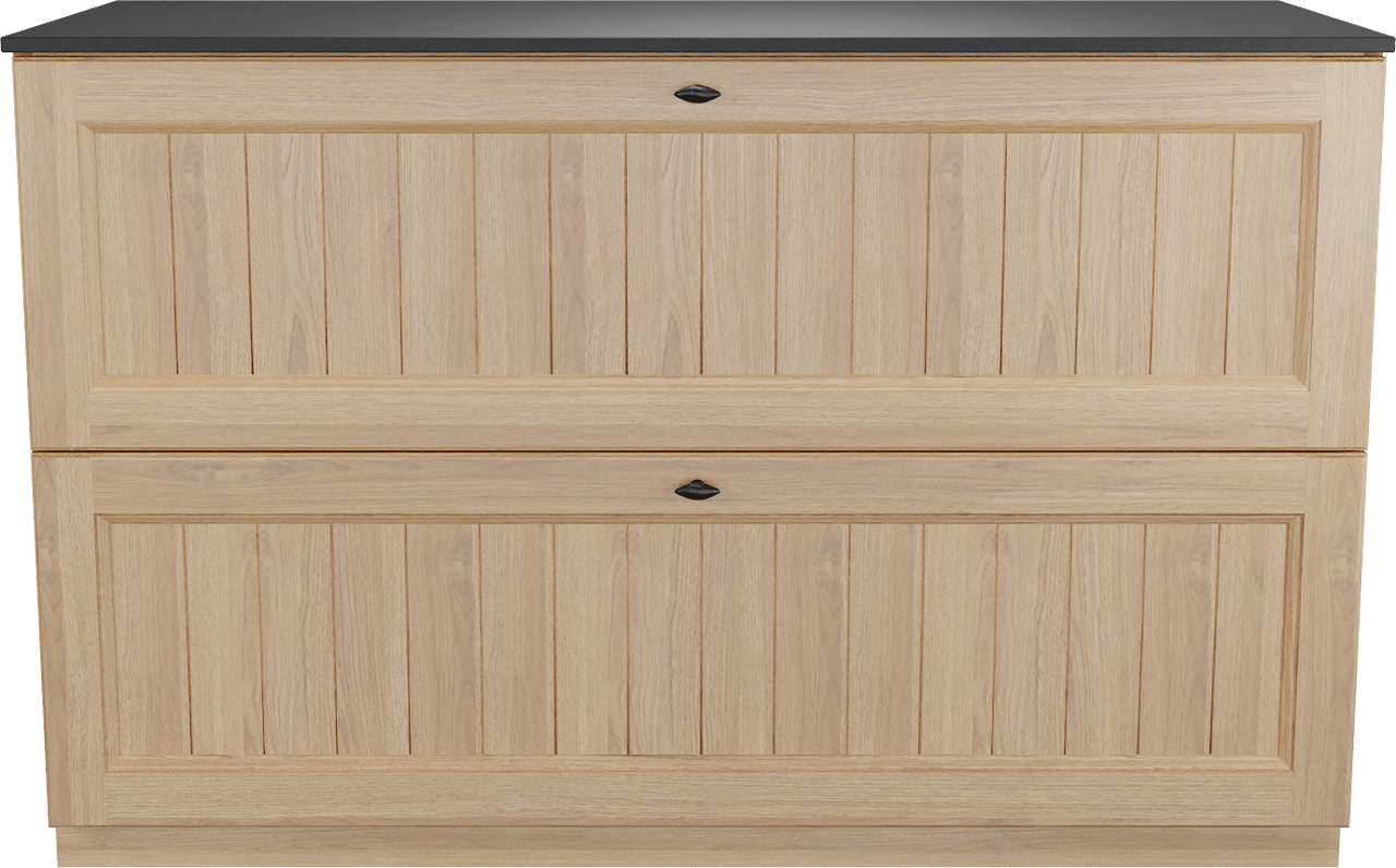 Balmani Lemon staand badkamermeubel 135 x 55 cm, fineer natuur eik met Stretto enkel of dubbel tablet in graniet zwart