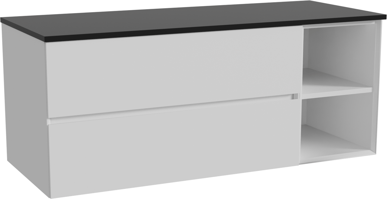 Storke Edge zwevend badkamermeubel 130 x 52 cm mat wit met Panton enkel of dubbel tablet in gepoedercoate mdf mat zwart