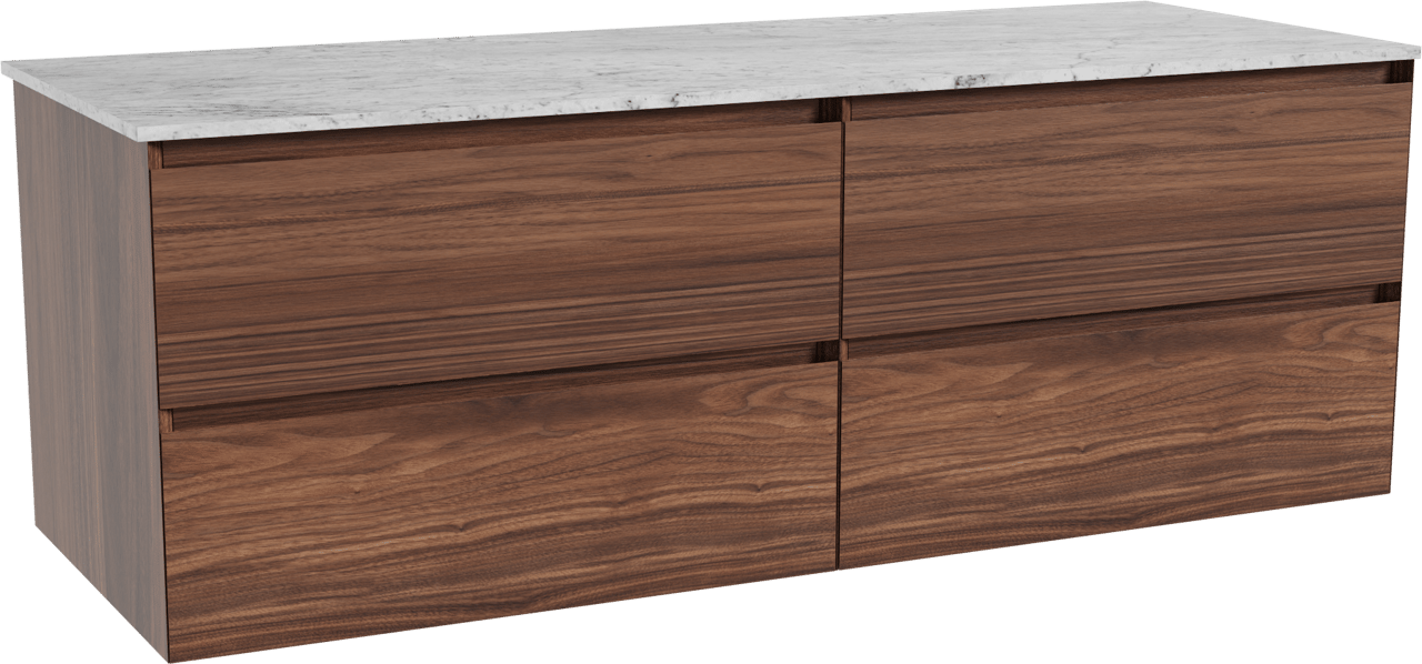 Balmani Mitra meuble salle de bains suspendu 150 x 55 cm noyer avec Stretto tablette simple ou double en marbre carrare