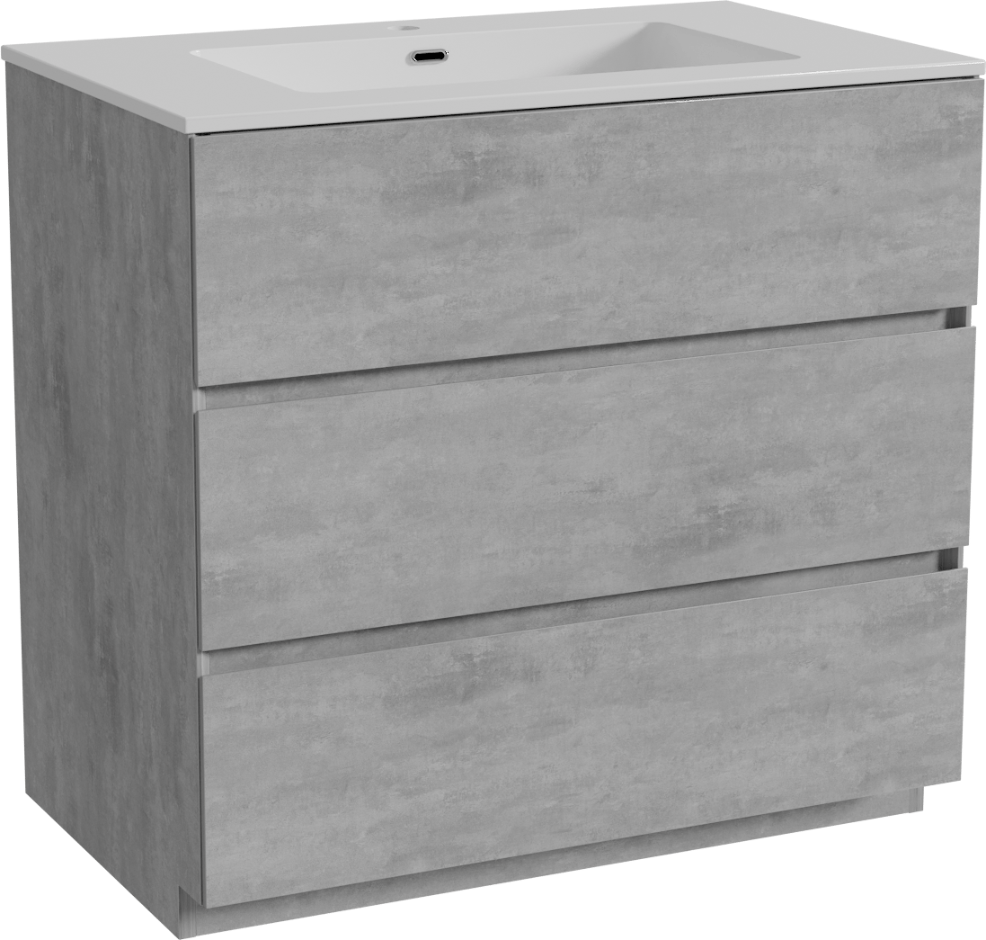 Storke Edge freistehendes Möbelstück Set: 85 x 52 cm, Beton dunkelgrau, mit Diva Einzelwaschtisch, Marmorkomposit Weiß glänzend