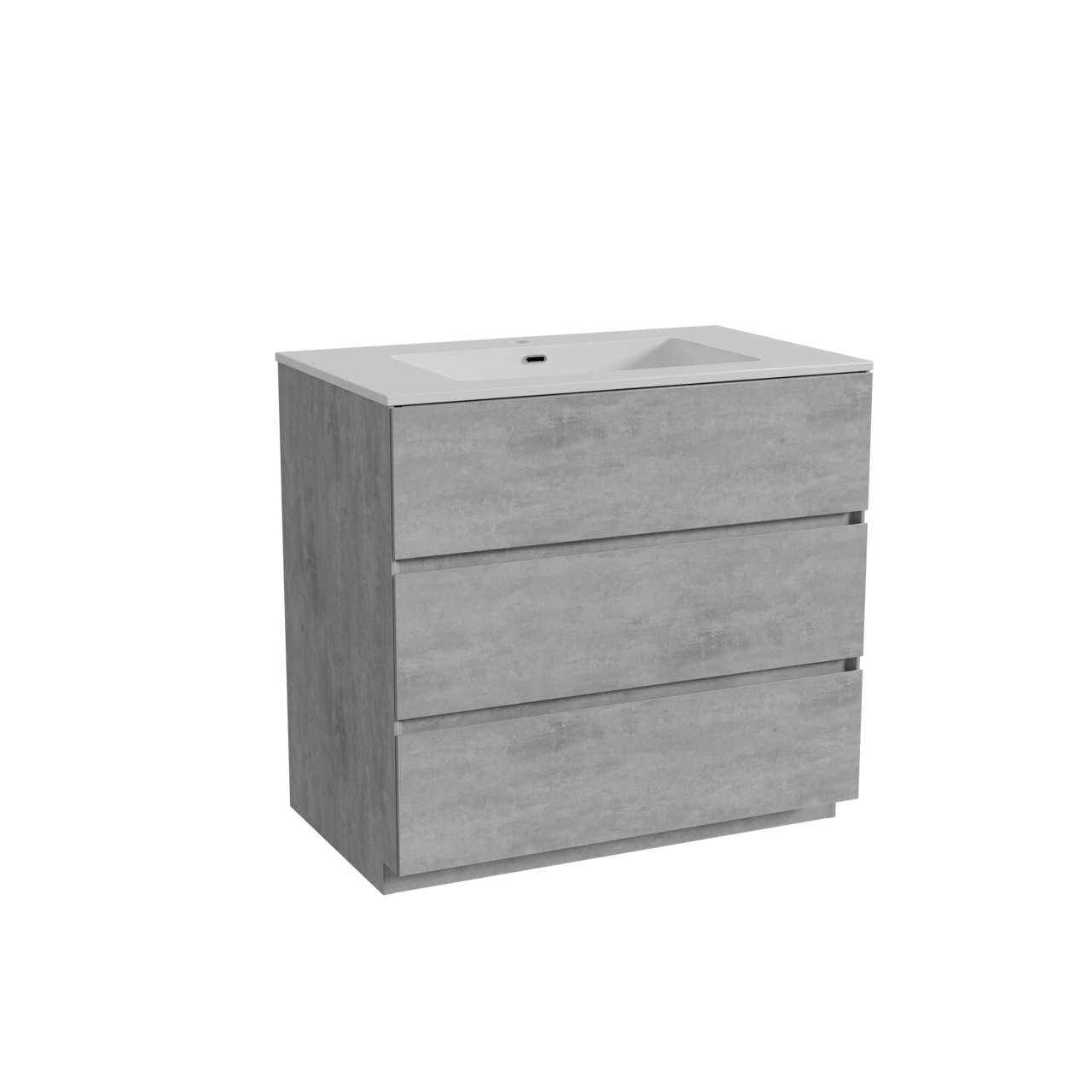 Storke Edge freistehendes Möbelstück Set: 85 x 52 cm, Beton dunkelgrau, mit Diva Einzelwaschtisch, Marmorkomposit Weiß glänzend