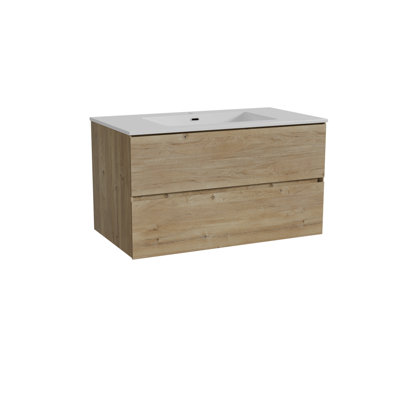 Storke Edge zwevend badkamermeubel 95 x 52 cm ruwe eik met Diva enkele wastafel in composietmarmer glanzend wit