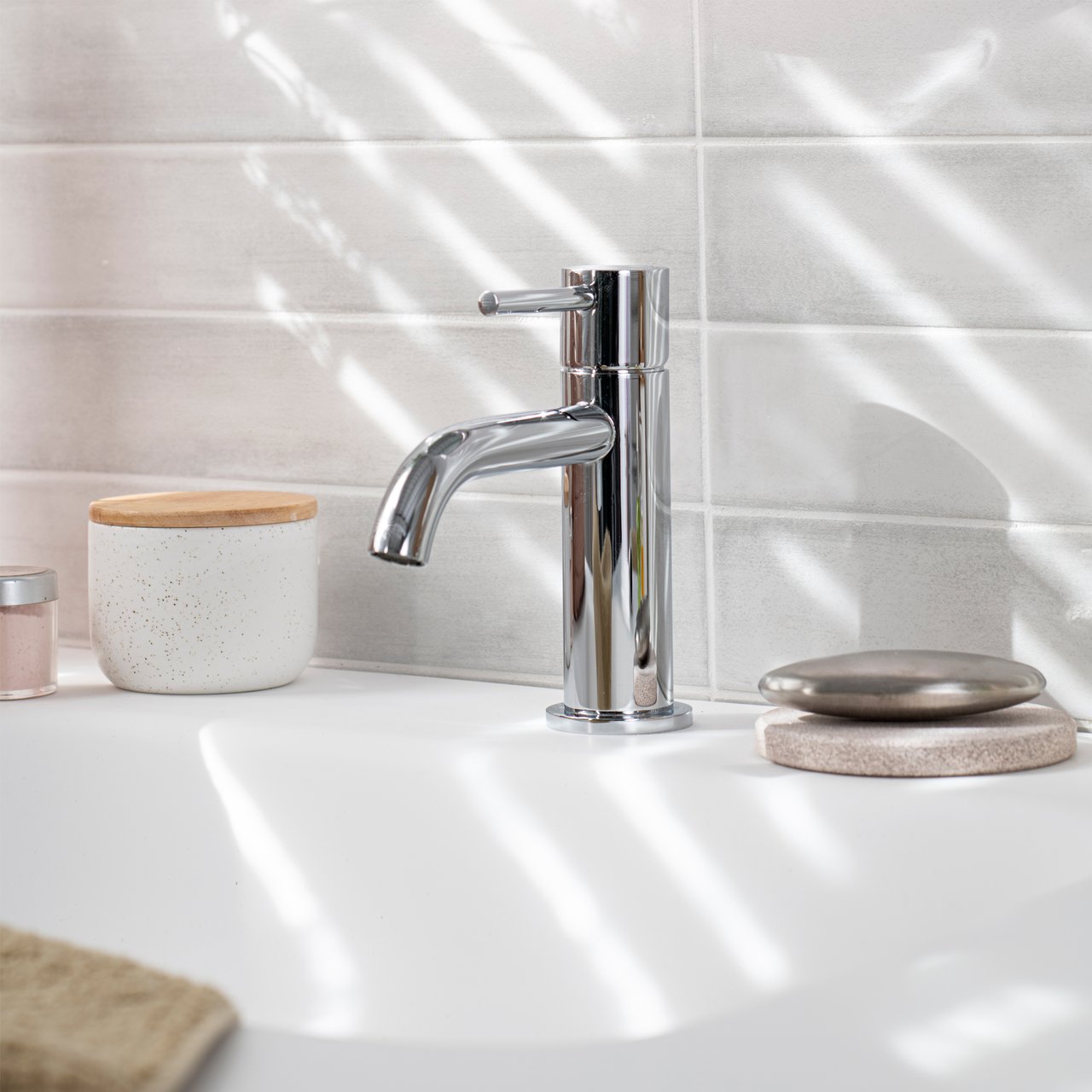 Blaufoss Round EcoStart standaard wastafelkraan glanzend chroom