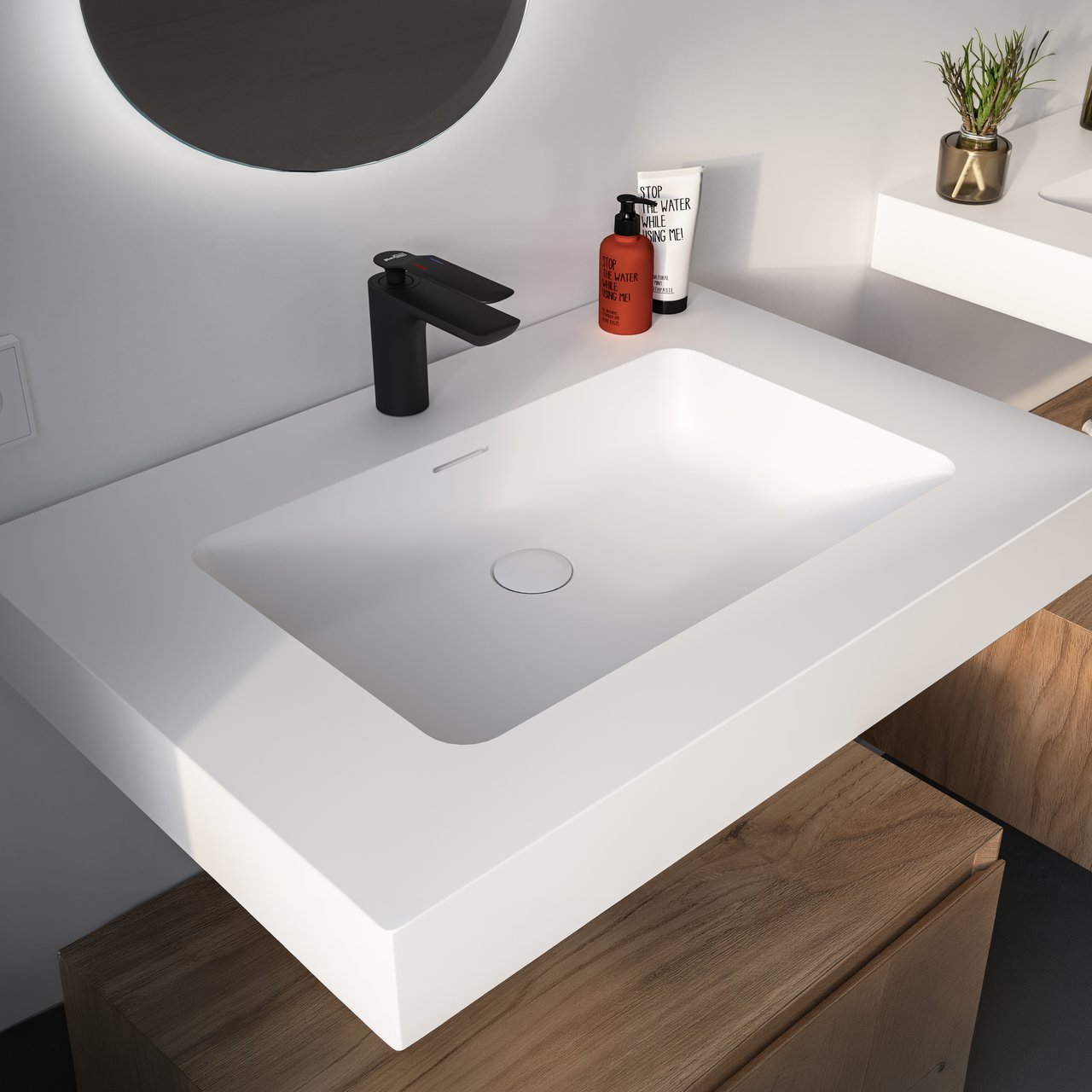 Storke Mata High enkele wastafel matte Solid Surface 75 x 52 cm