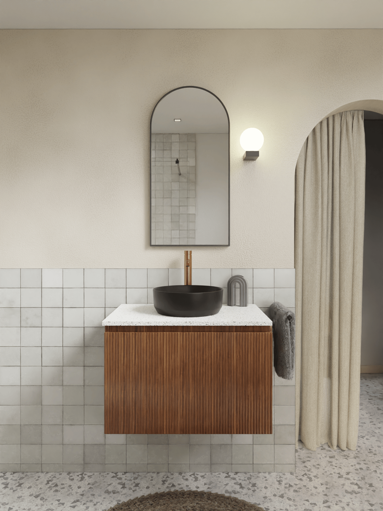 Storke Ribs zwevende wastafelonderkast 65 x 52 cm notelaar 2 lades