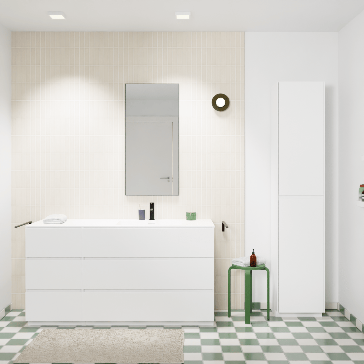 Storke Edge staand badmeubel 150 x 52 cm mat wit met Mata asymmetrisch rechtse wastafel in solid surface mat wit