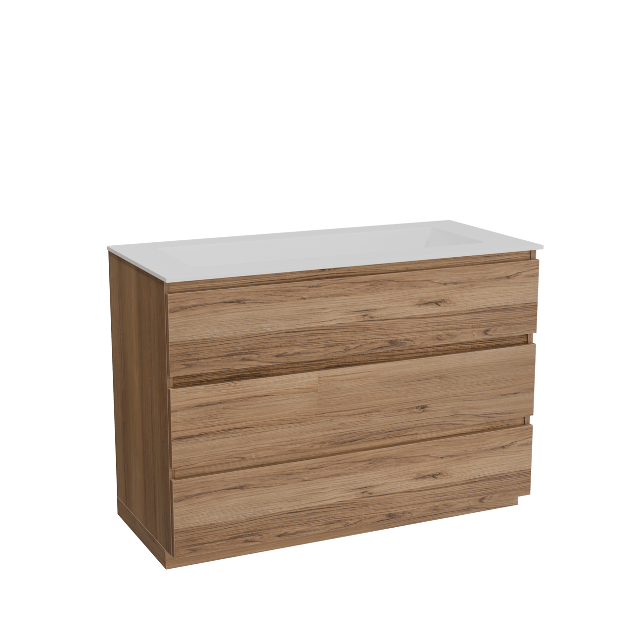 Balmani Lucida freistehendes Möbelstück Set: 120 x 55 cm, Teak, mit Tablo Stretto Einzelwaschtisch für 2 Armaturenlöcher, Solid Surface Weiß matt