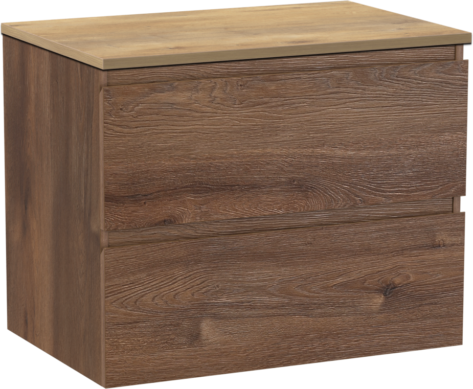 Linie Lado meuble salle de bains suspendu 70 x 46 cm chêne brun avec Lado tablette simple en mélaminé chêne naturel