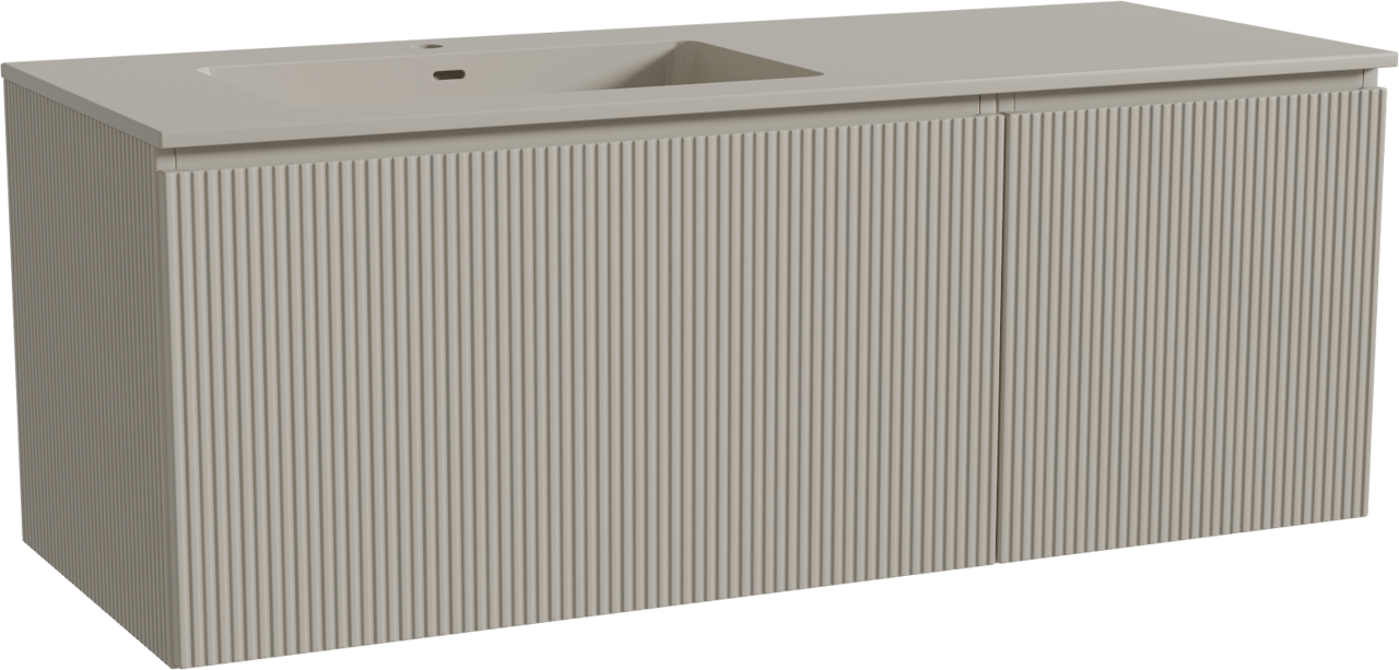 Storke Ribs hängendes Möbelstück Set: 130 x 52 cm, Seidengrau, mit Diva Waschtisch links, Top Solid, Seidengrau, Vertikale symmetrische gerade Rippe
