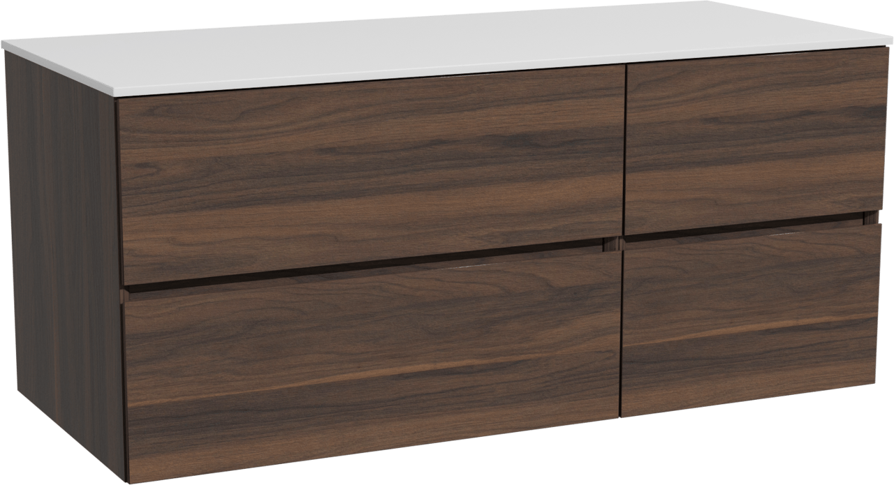 Storke Edge meuble salle de bains suspendu 120 x 52 cm noyer avec Tavola tablette simple ou double en solid surface blanc mat