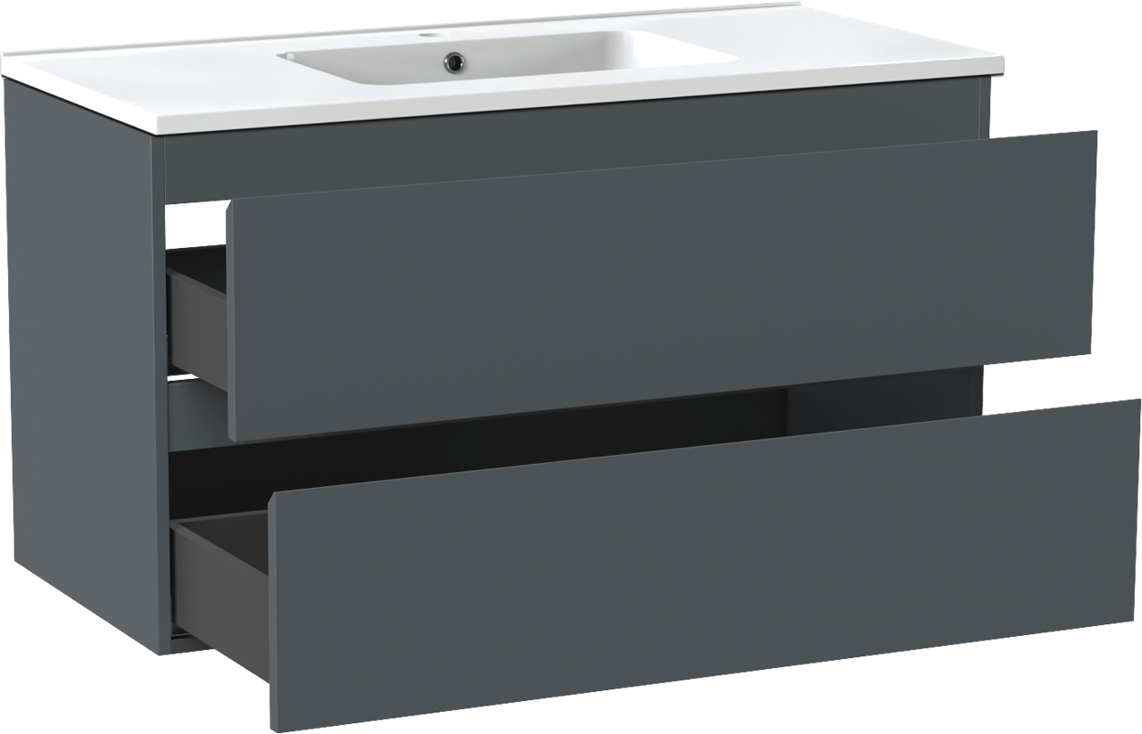 Linie Lado zwevend badmeubel 100 x 46 cm blauw antraciet met Vano enkele wastafel in composietmarmer hoogglans wit