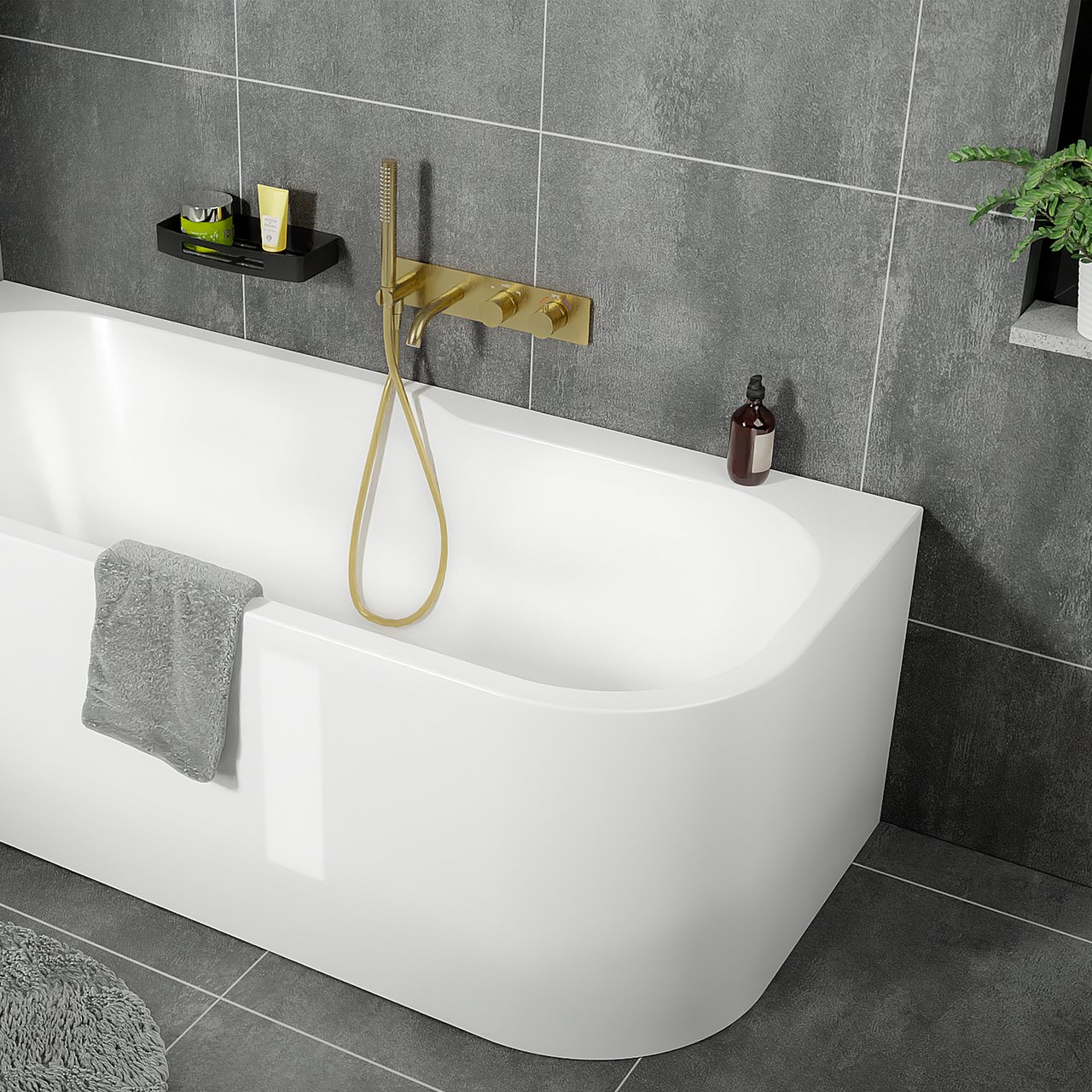 Blaufoss Round inbouw badkraan thermostatisch met handdouche Brushed Gold incl. inbouwelement